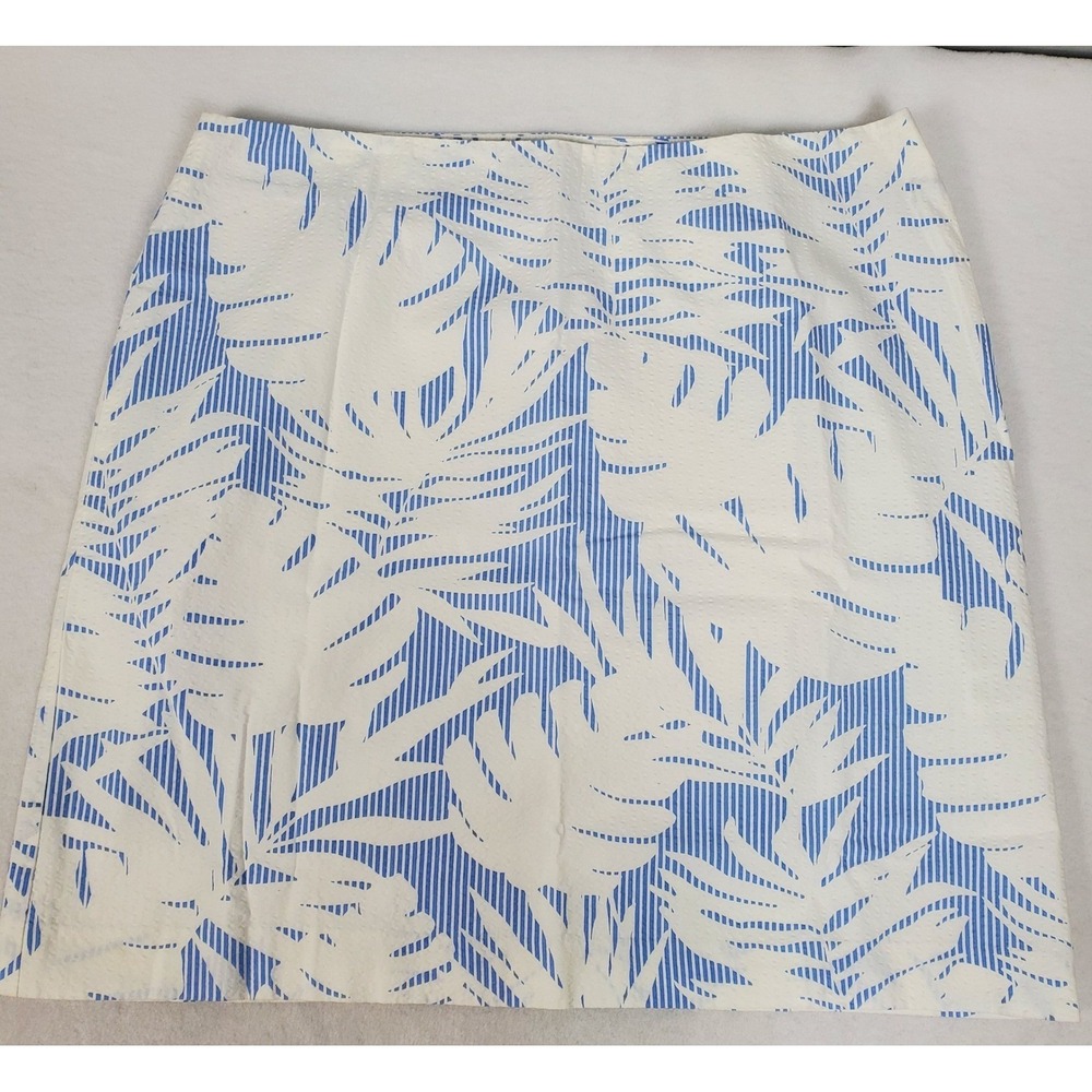 Talbots Womens Blue White Striped Palm Leaf Seersucker A-Line Skirt Size 12